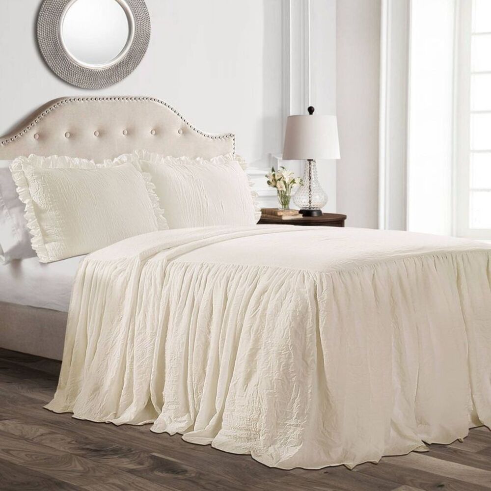 Ivory Ruffled Cotton Comforter Set - Soft Cream Bedding